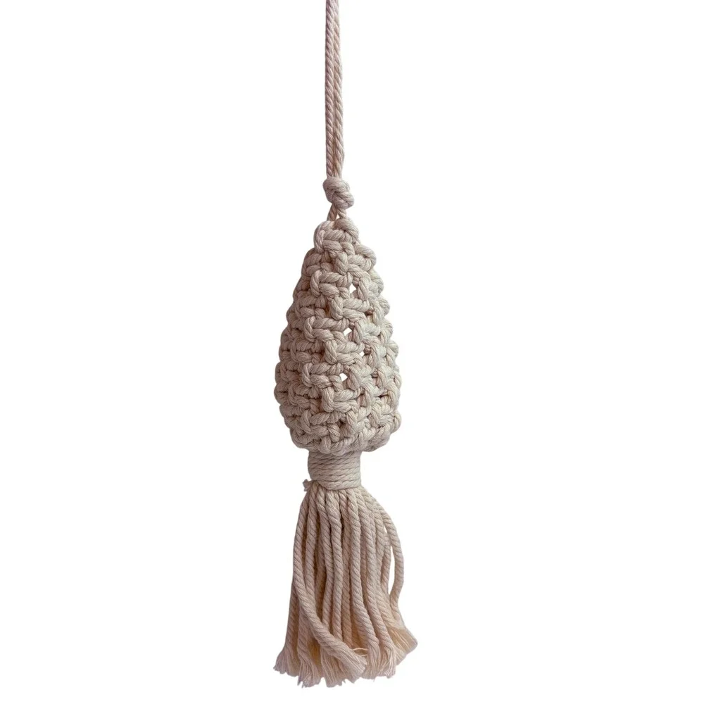 Handmade‎ Macrame Hanging Pod Basket Cream Boho Teardrop Plant Holder Tassel